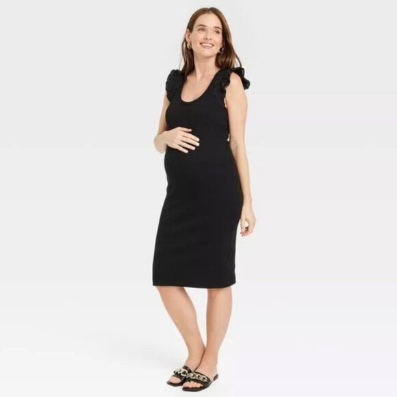 The Nines by HATCH Dresses & Skirts - The Nines by Hatch Ribbed Knit Flutter Sleeve Dress Maternity Bodycon Scoopneck